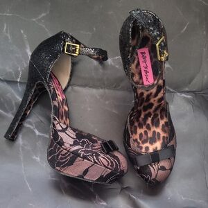 Betsey Johnson Black Glitter Heels with Bow